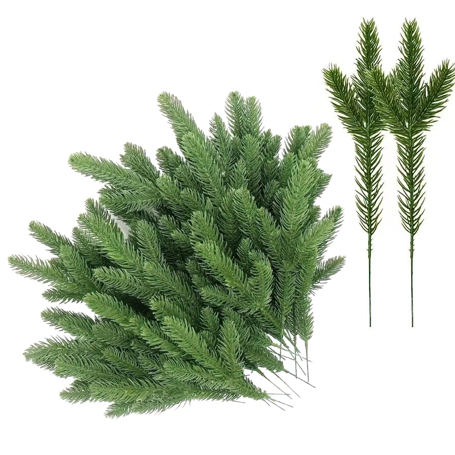 20/50 Stück realistische künstliche Tannenzweige mit grünen Nadeln und dicken Stielen für DIY-Weihnachtskränze, Girlanden, Outdoor-Dekoration