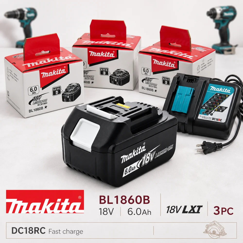 BL1860B Original Makita 18V 6,0Ah Li-Ion-Akku, 18V LXT Slide-On Interface, nur Akku oder Papierbox, für BDF453SHE BDF454Z BHP452 BML184 BML185 BST221Z BTDW251Z ML185, BL1815, BL1815N, BL1820, BL1830