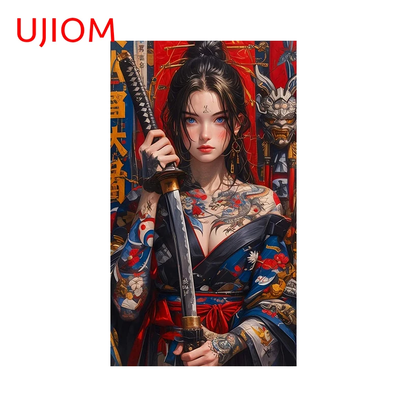 UJIOM Japanese Tattoo Girl Wall Sticker Cool Vintage Creative Artistic Graphics Decal Attractive Room Decoration Accessories