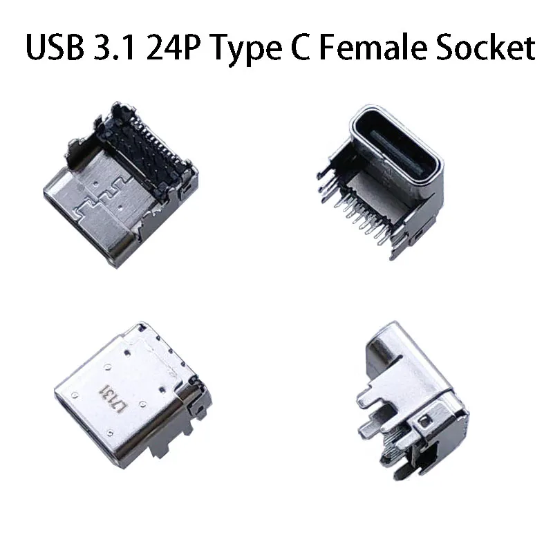 1PC USB 3.1 24P Type C Female Socket Jack With 24Pin Front Rear Plug And High Mounted Power Interface Plug, Electronic Connector