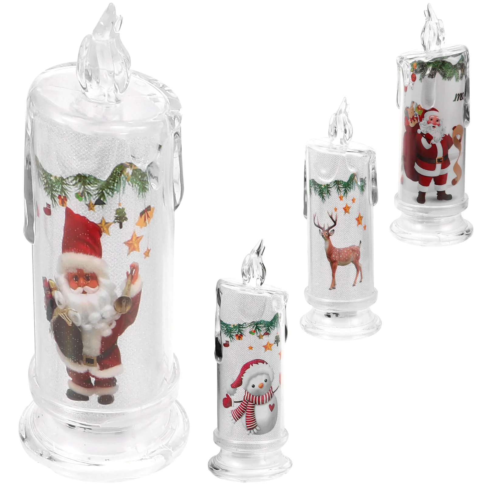 4 Uds decoración navideña LED lágrima electrónica Santa Claus muñeco de nieve Base 4 piezas decoraciones velas interiores luces decorativas