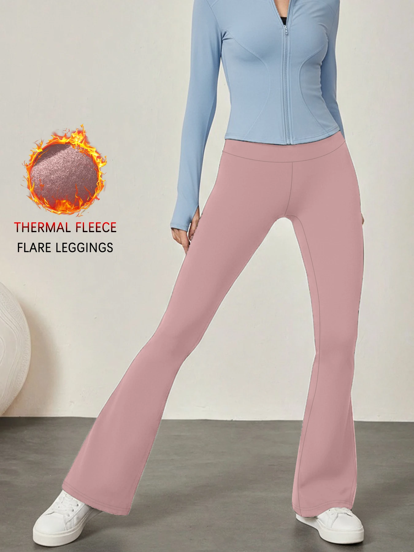 여성용 플리스 안감 바지 - 하이웨이스트 슈퍼 소프트 플레어 레깅스(복부 조절 디자인 포함)