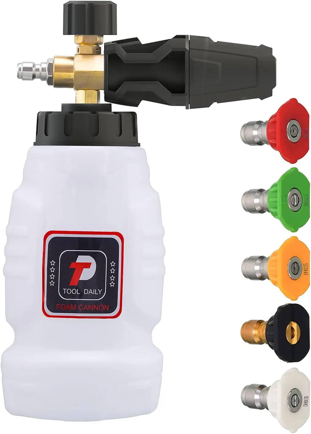 

Пеногенератор с быстрым подключением 1/4 дюйма, 5 насадок для мойки высокого давления, емкость 1 литр, для ежедневного использования