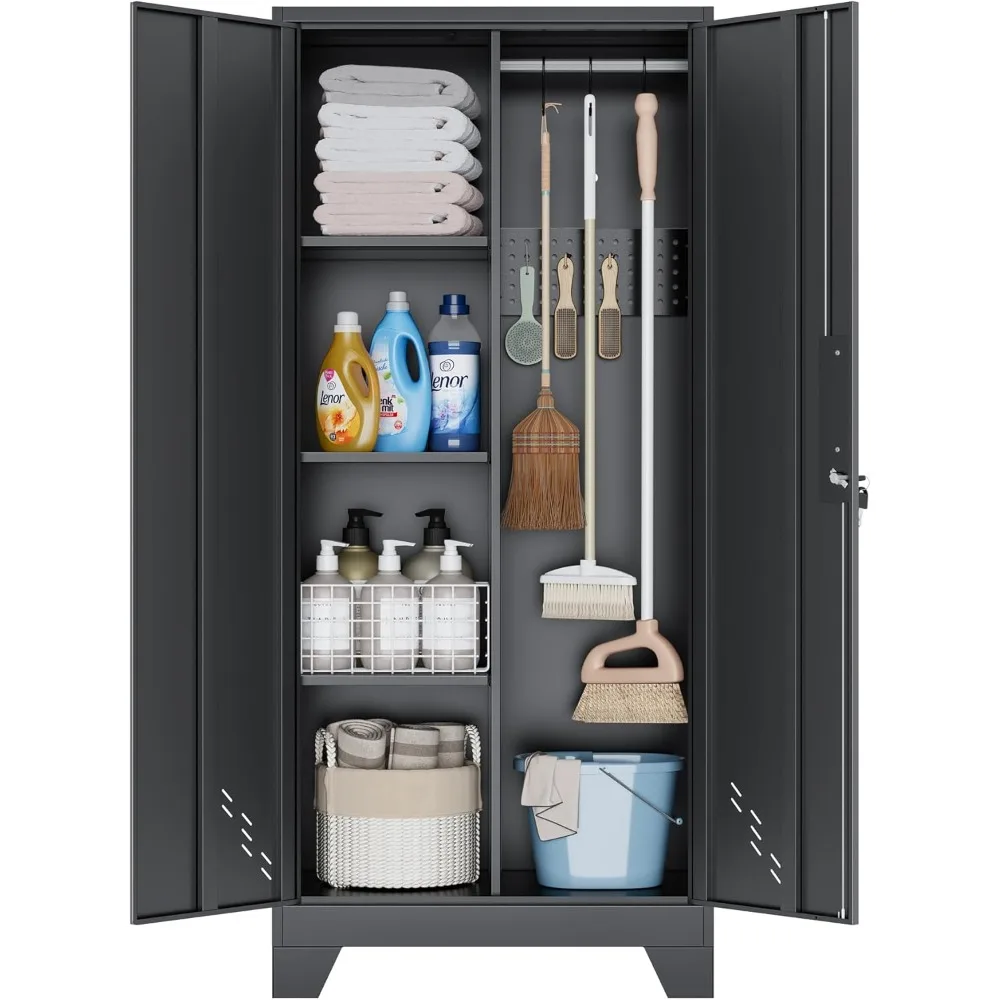 

75" Metal Storage Cabinet with Lockable Doors, Functional Garage Storage Cabinets, Heavy-Duty Tool Organization Cabinet