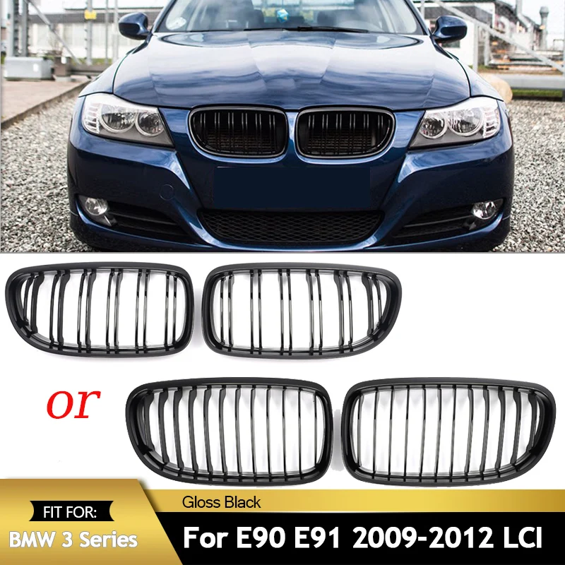 Per BMW E90 E91 Serie 3 318d 320d 2009~2013 Griglia Frontale a Doppio Rene Stile M, Griglia da Corsa, Nero Lucido, Doppia o Singola Linea, ABS