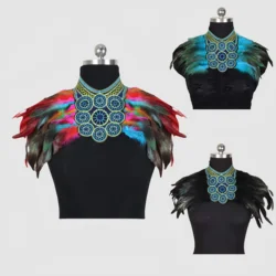 New Vintage Punk Goth Cosplay Feather Collar Shoulder Women Lace Bolero Jacket Shrug Birds Witch Wrap Halloween Party Costume