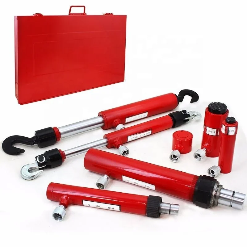 Portable hydraulic body repair device pulls back plunger cylinder forpower jack