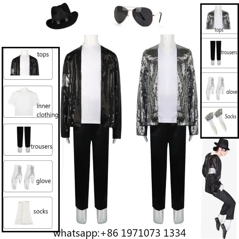 Michael Jackson Costume Cosplay Dance Star Halloween Carnival Party Superstar Singer Boys 80s 90s Hip Hop Stage Outfits