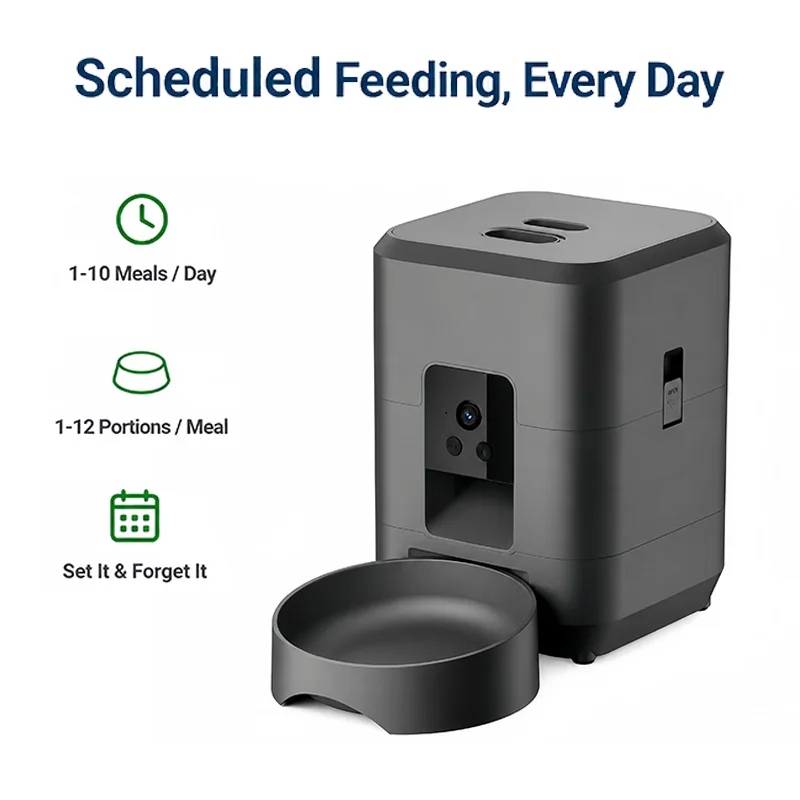 2L Automatic Pet Feeder with Camera WiFi App, 8-Cup Cat Dog Dispenser with Two-Way Talk, Dual Power Smart Feeder