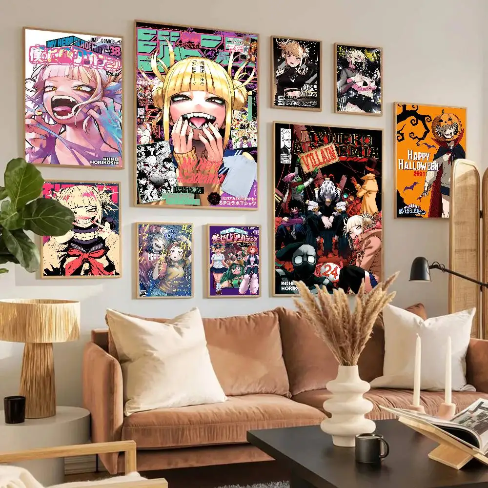 Himiko Toga My Hero Academia, carteles clásicos de Anime clásico, pintura decorativa, arte de pared, papel Kraft blanco, habitación Kawaii