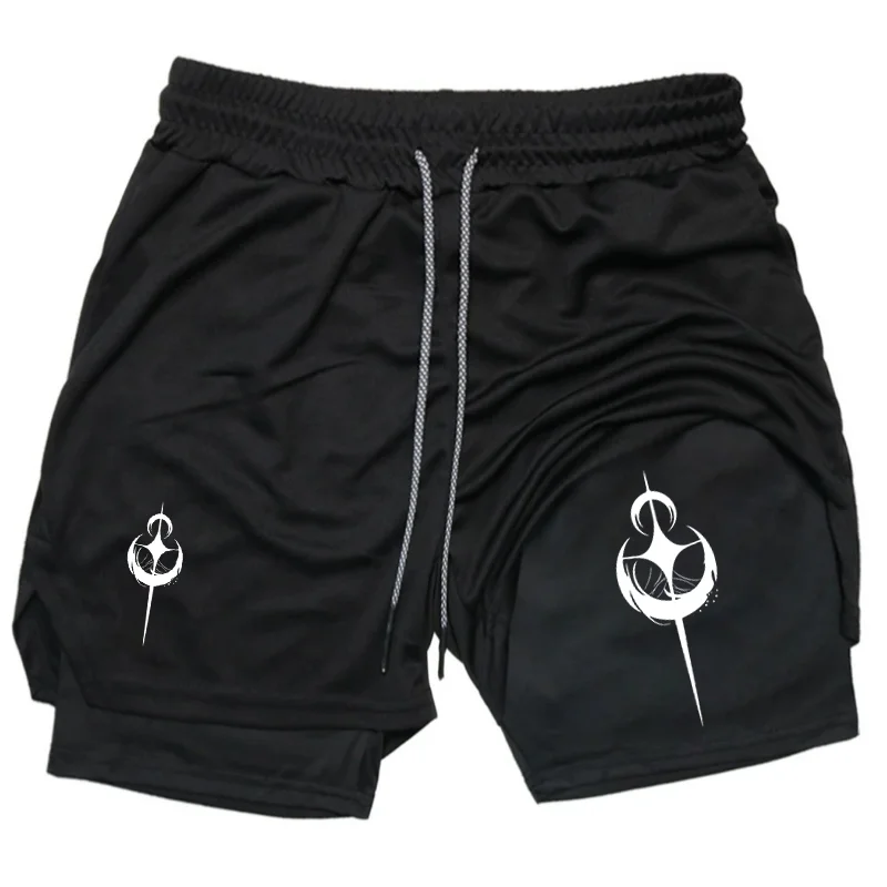 Star and Moon Print Men's 2-in-1 Shorts Training Fitness Summer Phone Pocket Quick-Dry Workout Jogging Sportswear