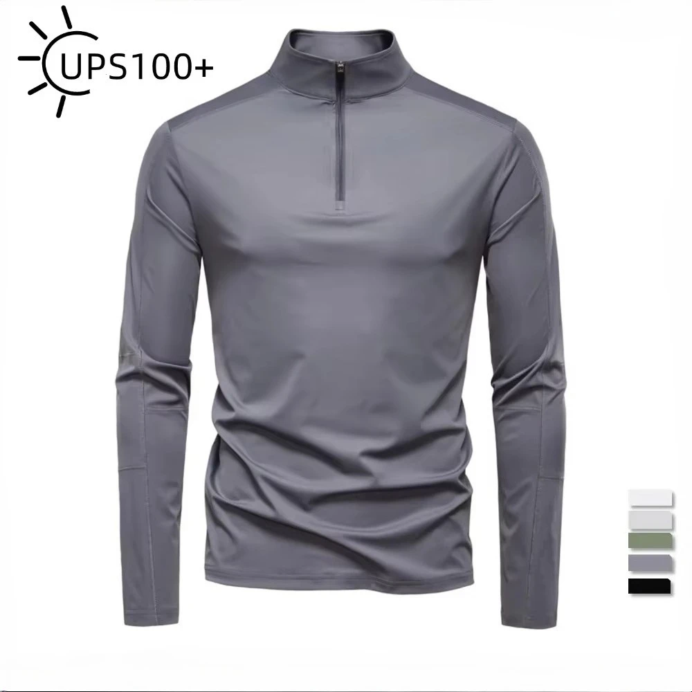 

2025 New UPF100+ T-shirts Mens UV Protection Long Sleeve Shirt Half Zipper Spring Outdoor Pullover Tops Fishing Hiking Tee Shirt