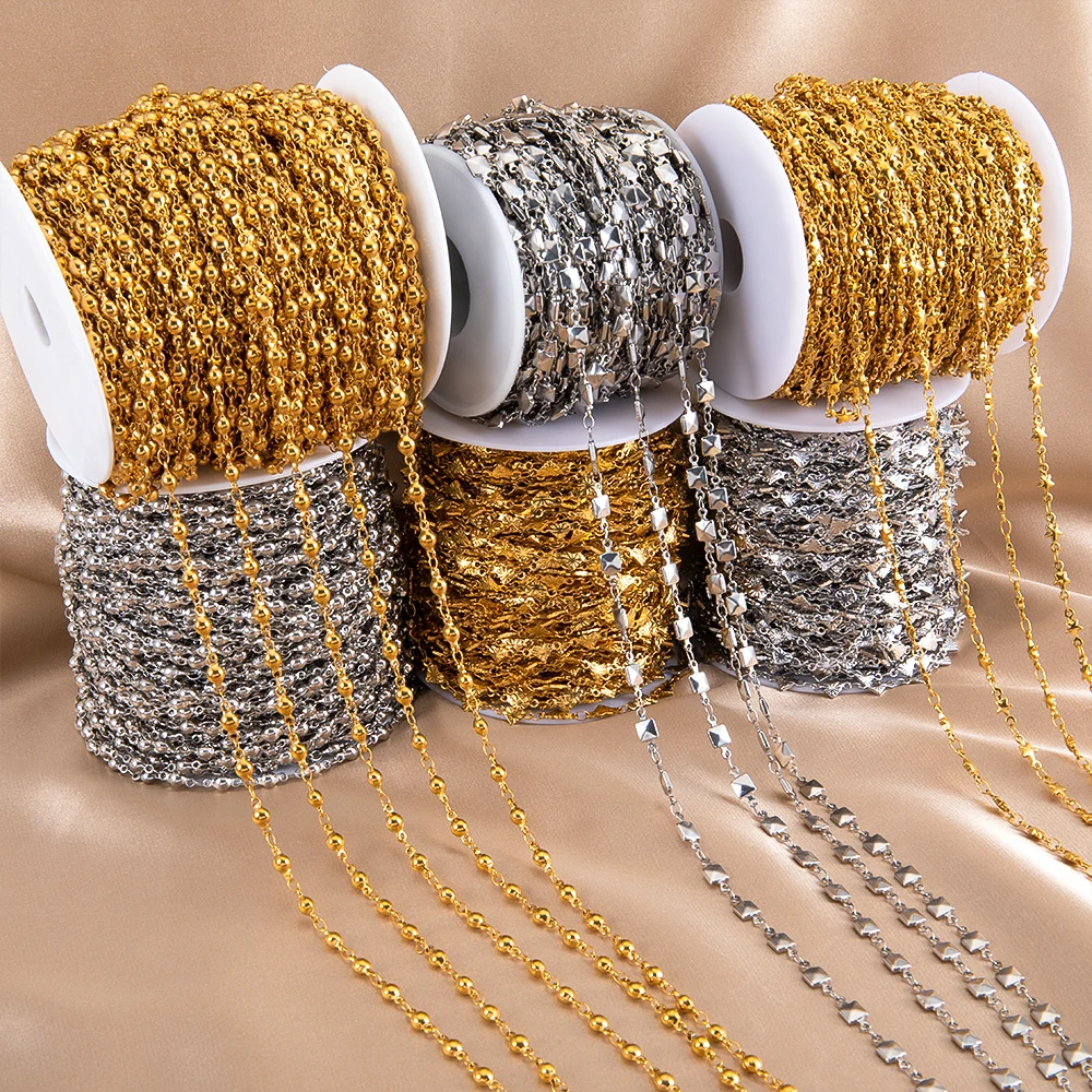 1meter Stainless Steel Heart Star Ball Square Cable Chains for Necklace Bracelet DIY Jewelry Making Supplies