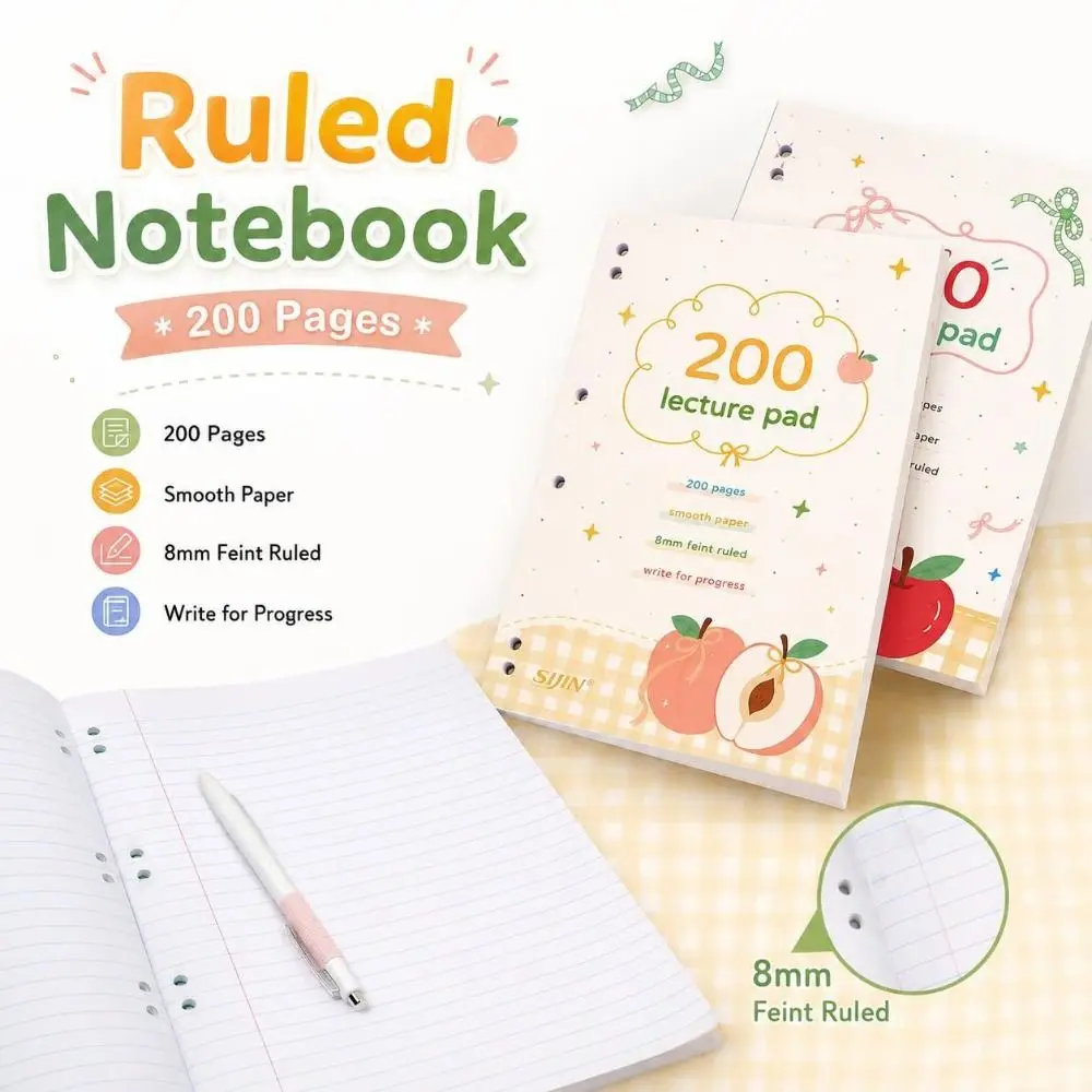 Gifts 200 Pages Fruit Notebook Cartoon Soft Cover Student Notebook Ruled Pages Smooth Paper Diary Draft Writing