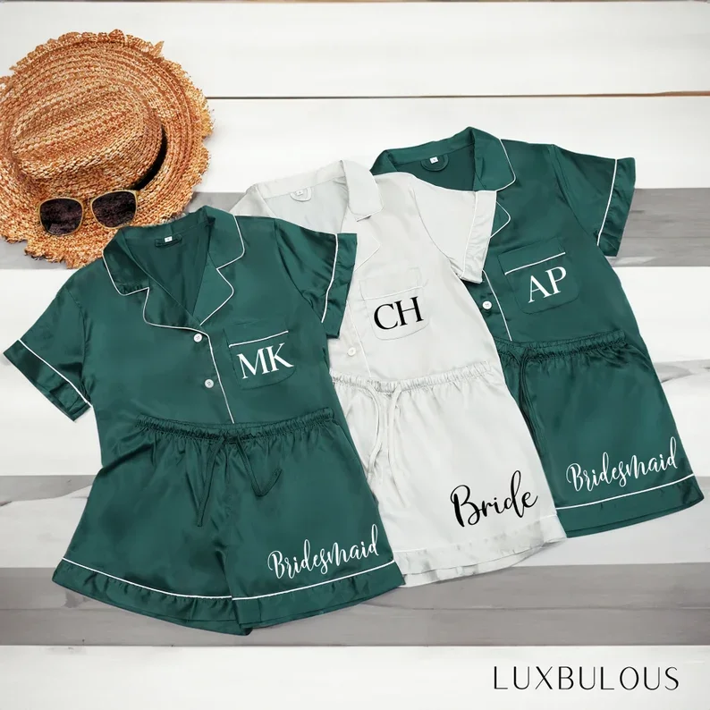 BPersonalised Satin Sleep Shorts Bridesmaid Pyjamas Set Matching Bridesmaid Proposal Gift Her For Women Silk Sleepwear Pajamas