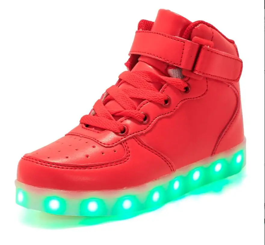 New Fashion Kid USB soft leather DE loading shoe Casual Boy Girl light non-slip bottom children shoes chaussure enfant LED Shoes