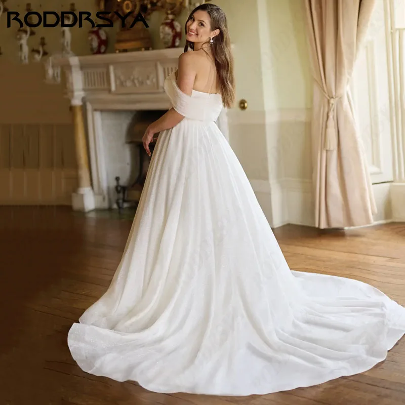 RODDRSYA Shining Tulle Wedding Dresses Boho Plus Size Off Shoulder Свадебное платье Sexy V-Neck Glittering A-line Bridal Party