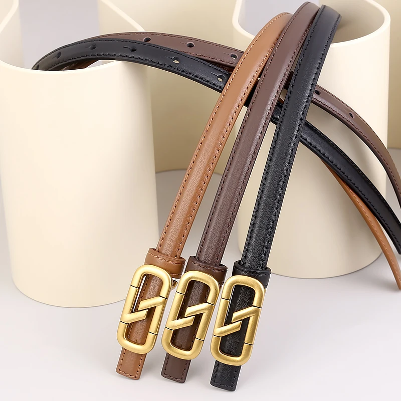 2.5cm Rectangular Buckle Genuine Leather Belt for Dress Skirt for Ladies