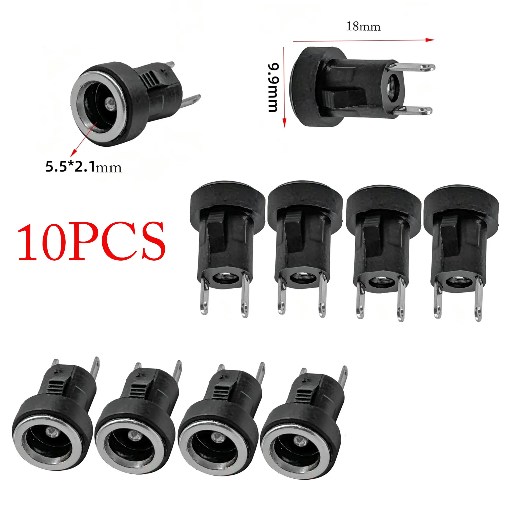 

10pcs 2pin DC Power Connector 5.5x2.1mm Mount Soldering Board Electrical Socket Replacement DC-022 Female Connector Parts Kit