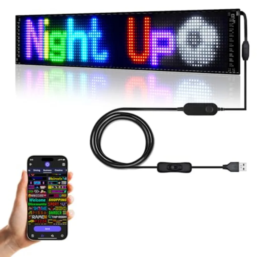 

Programmable LED Sign with Bluetooth APP Control for Indoor Use Flexible Advertising Display in Red Custom Animations and Text