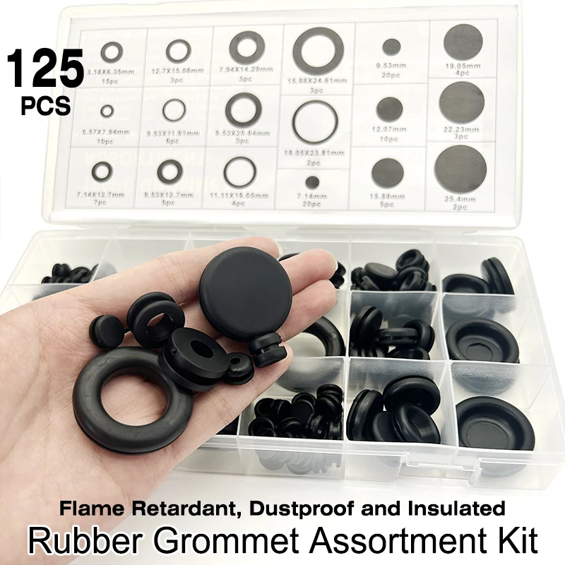 

Комплект черных резиновых втулок Insulat, 125 шт., огнестойкие пылезащитные уплотнения для автомобильных промышленных проводов, применений