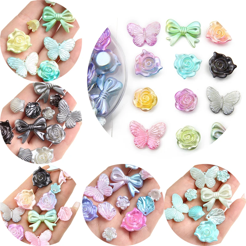 20g/bag Approx 15-60pcs ABS Imitation Pearl Beads 10-29mm Gradient Rose Flower Loose Beads DIY Jewelry Making Necklace Findings