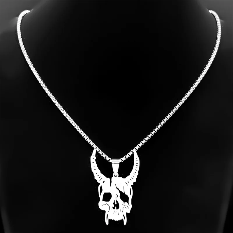 Stainless Steel Gothic Sheep Head Skull Necklace Earrings for Men Women Retro Religious Alternative Punk Party Jewelry Set