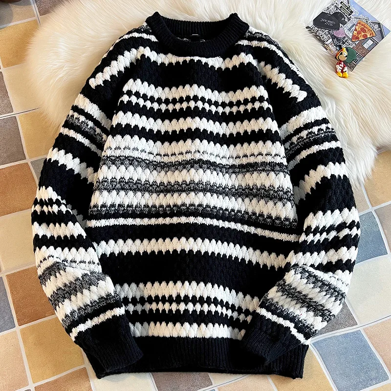 Miękki Nowy Sweter Koszulowy z Okrągłym Dekoltem Długi Rękaw Gruby Męski Jesienno-Zimowy Casualowy Pulower Damski Luźny Modny Sweter Dzianinowy