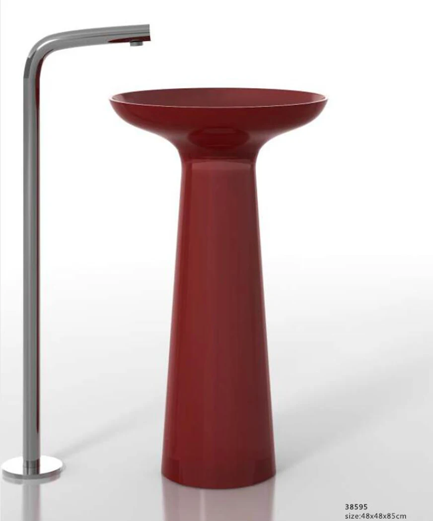 

Pedestal Floor Mounted Wash Basin Resin Colored Freestanding Cloakroom Vanity Vessel Sink RS38595