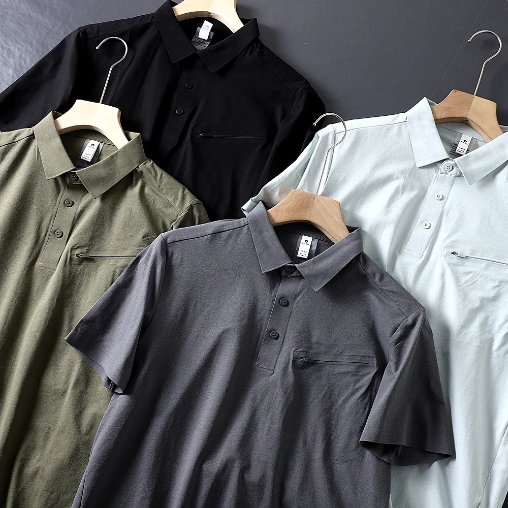 Outdoor Quick Dry High Elastic Technology Men's Business Summer  Shirt Short Sleeve Turn-down Collar Fashionable Casual