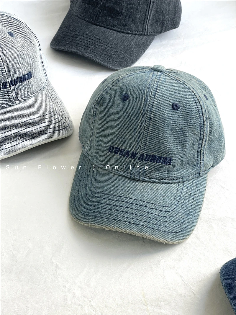 

High Quality Wide Brim Distressed All-Matching Jeans Vintage Baseball Cap Female Japanese Style Simple Peaked Cap Male