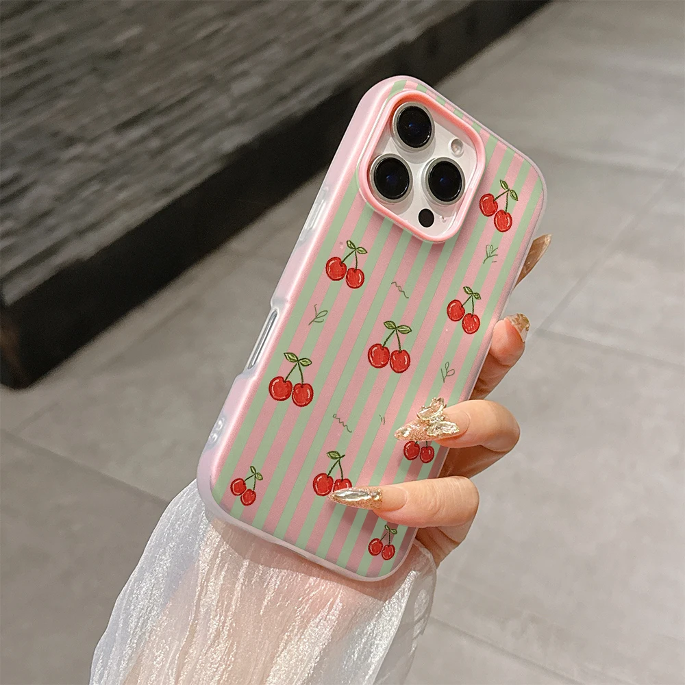 For Samsung Galaxy A55 A54 A15 A14 A34 A24 A35 A06 S22 S21 FE S20 Plus Note 20 Ultra A05 A05S Stripe Floral Cherry Phone Case