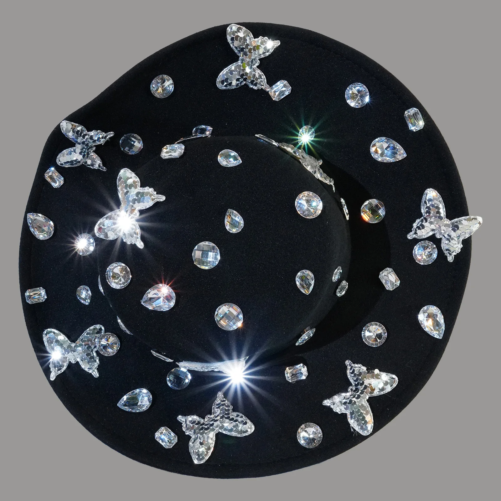 

Rhinestone New Jazz Black Hat Party Stage Performance Fitting Photo Shoot Wear Celebration Show Drag Queen Rave