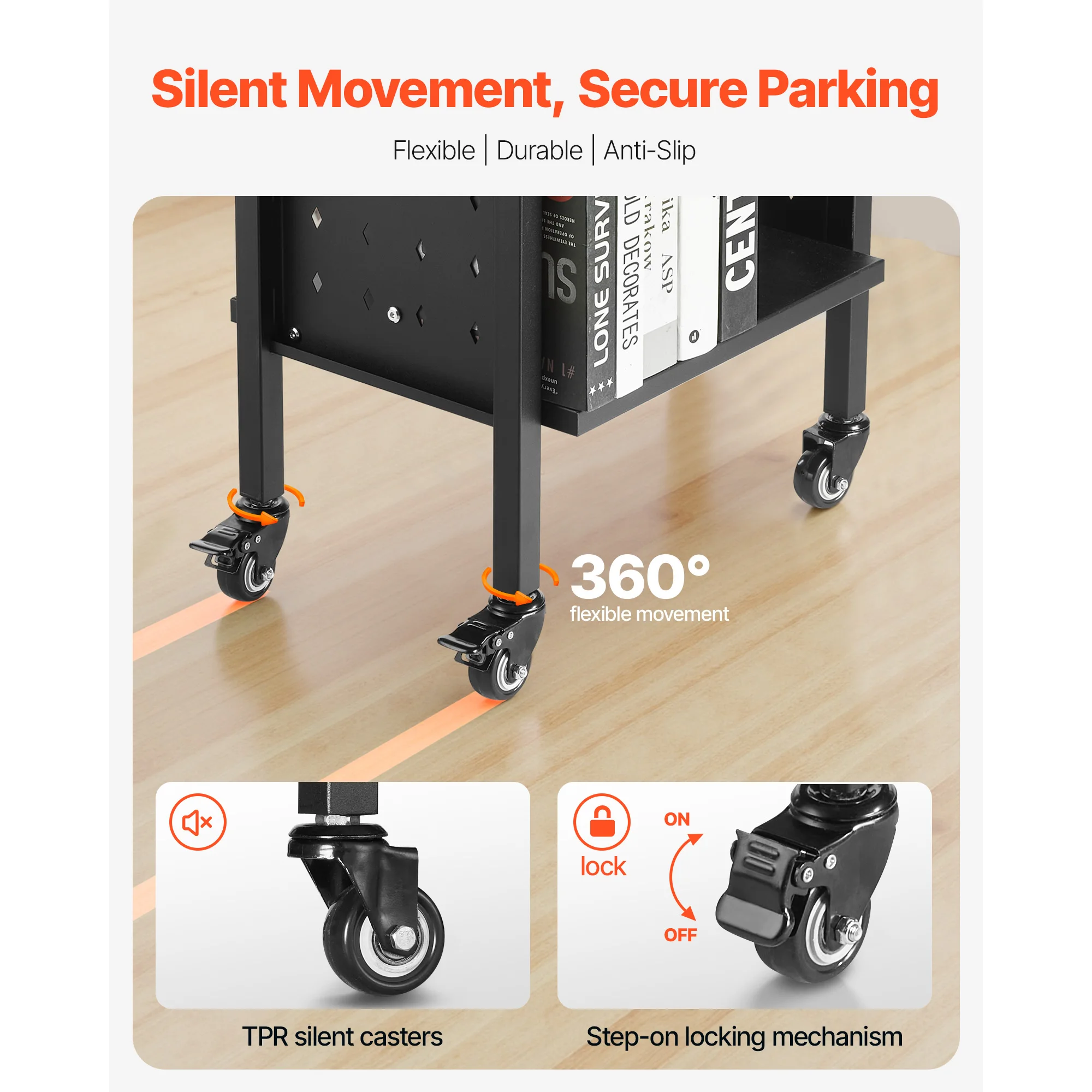 SucceBuy-carrito para libros con ruedas de 150 libras, estantes en forma de L de doble cara con ruedas bloqueables de 2 pulgadas, camión para libros para el hogar y la Oficina