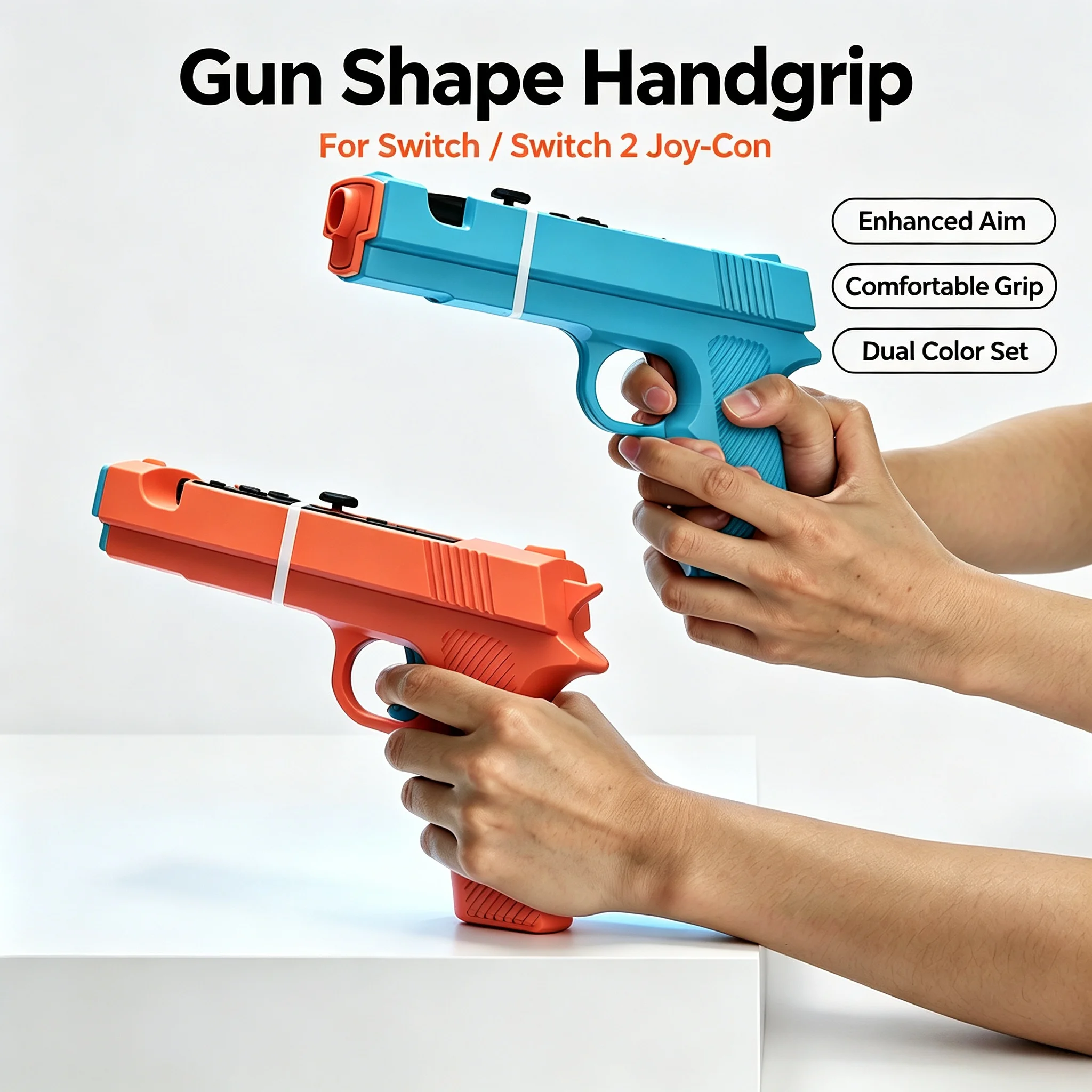 Switch/Switch 2 Gun Shape Grip Holder for Joy-Con Pistol Handle Shooter Game Accessory Pair Snap-Fit Plug Play Plastic