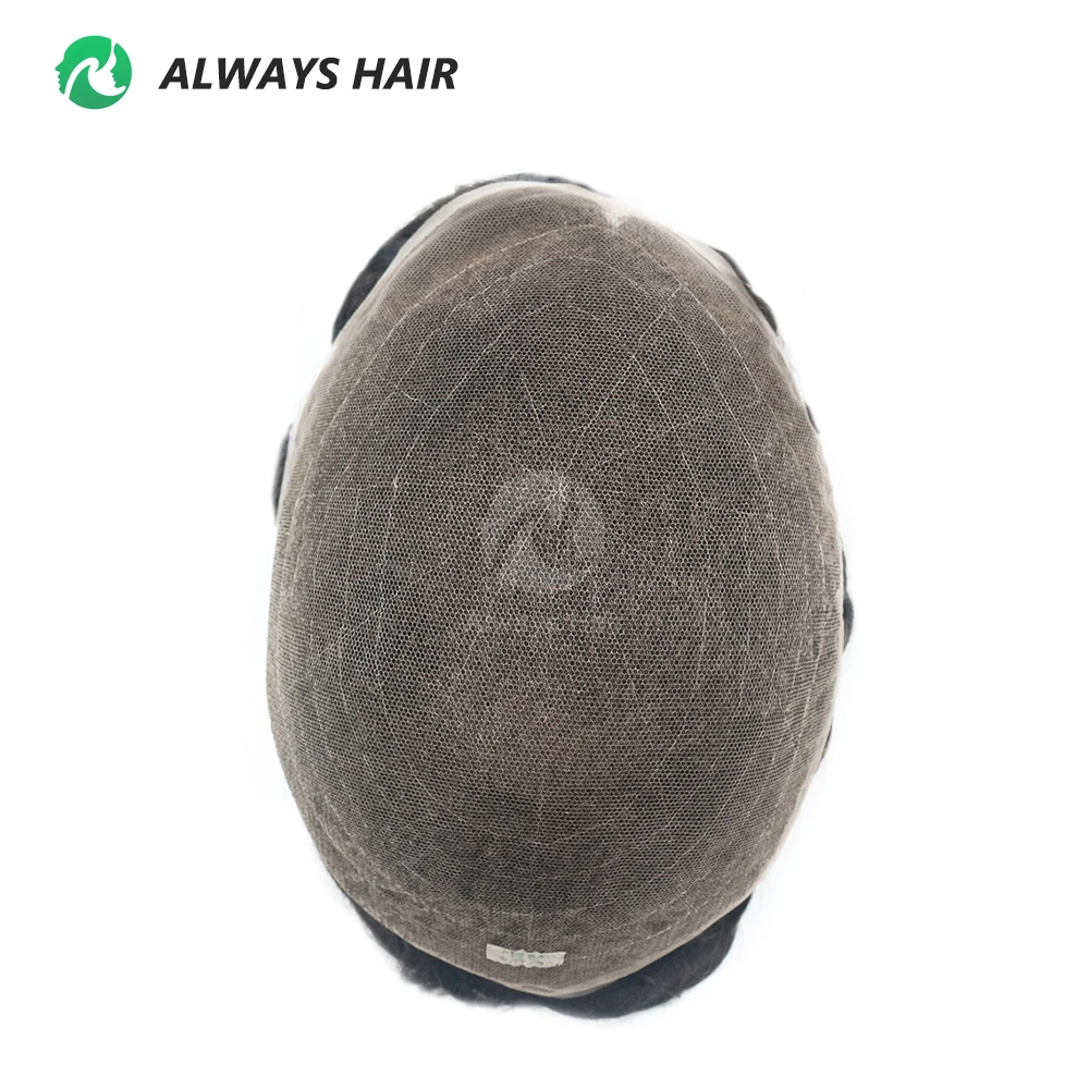 Alwayshair-جميع الدانتيل الفرنسي الرجال الشعر المستعار غير مرئية خط الشعر جيدا ابيض معقود شعر مستعار الذكور