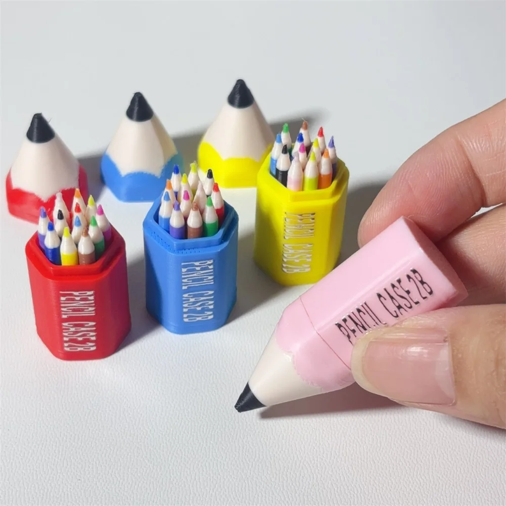 12pcs Dollhouses Stationery Set Plastic Kid Pretend Play Toy Dollhouses Miniature Colored Pen Mini Pencil School Supplies Model