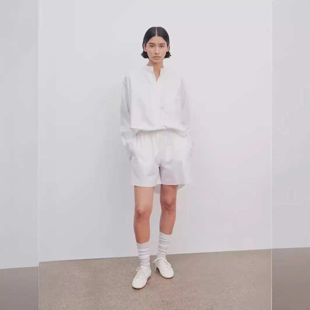 2025 The rows summer high waist slim fit cotton minimalist solid color casual shorts