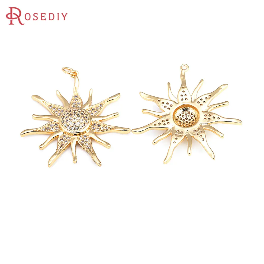 2PCS 35x33.5MM 18K Gold Color Brass and Zircon Sun Charms Pendants Jewelry Necklaces Making Supplies Diy Findings Accessories