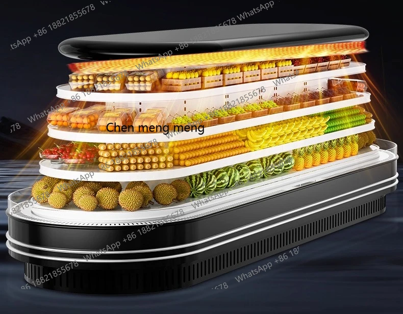 

Air curtain cabinet supermarket, large oval open refrigerated fresh-keeping milk and fruit fresh-keeping cabinet