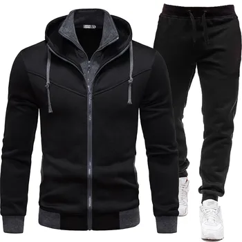 Herren-Kapuzenpullover, 2-teiliges Set, schwarzes Kapuzen-Sweatshirt + Jogginghose, Übergröße, Sport, lässiges Trainingsanzug-Set, gefälschte 2-teilige Oberbekleidung + Hosen-Sets