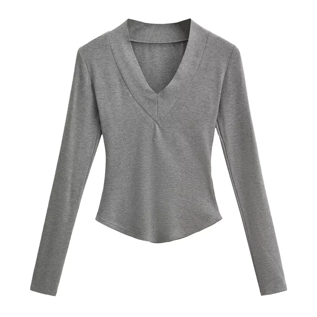 

Футболка Slim Fit Long Sve V-Ne Женская ort Sle Basic Pure Color Base irt Внутренняя одежда Повседневная весенняя мода