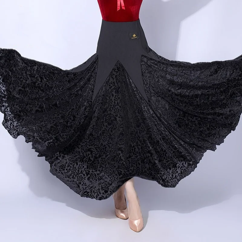 women Black Ballroom Dance Skirt  Elegance Practice Wear Flamenco Clothes Waltz Competition Costume Stage Performance Outfits