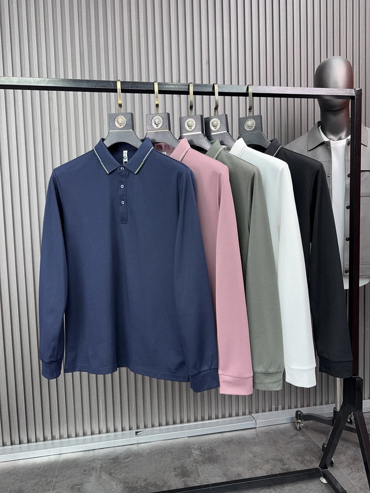 

Svip Luxury Silk Long Sve irt Мужская повседневная удобная футболка Busin Sle Autumn Faion Ele Netie