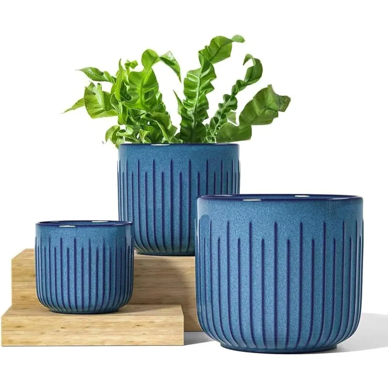 

Ceramic Planters, 8.3+6.9+5.7 inch Plant Pots for Indoor Plants, Flower Pots with Drainage Holes, Medium Cylinder Planters Pot