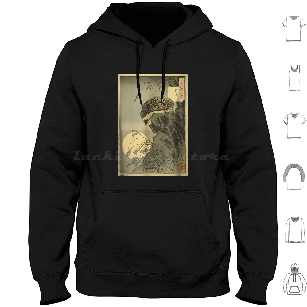 Taiso Yooshis Hedgehog Princess Peering At Moon67 Sweat-shirt à capuche à manches longues, motif fleurs colorées, animaux de la vie, arc-en-ciel