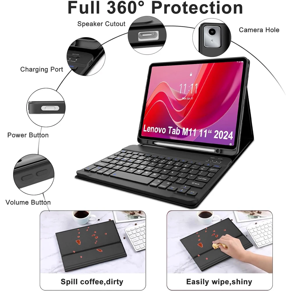 Case for Lenovo Xiaoxin Pad 2024 11 inch(TB331FC) ,For Lenovo Tab M11 11 inch(TB330XU/FU)Tablet Case with Bluetooth Keyboard