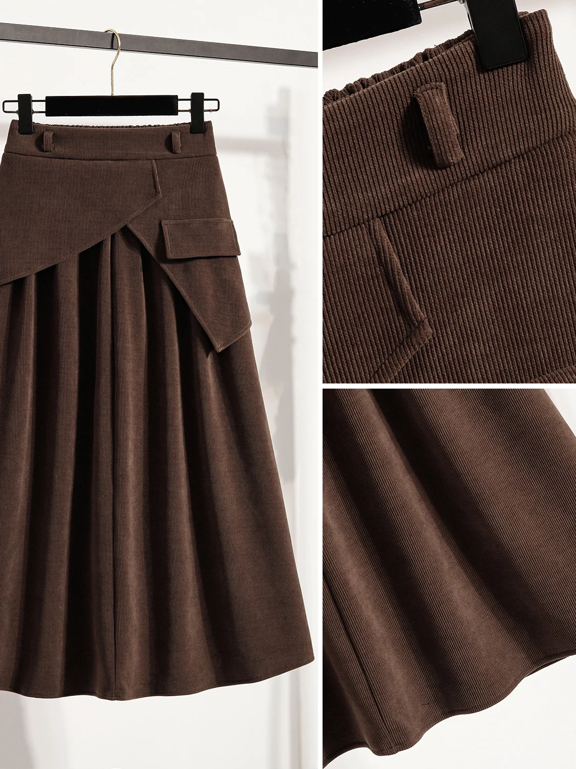 High Waist A-Line Knitted  Skirt Elastic Waist Mid-Length Base Layer Hip Concealing Women's Fashion Autumn Winter Skirt