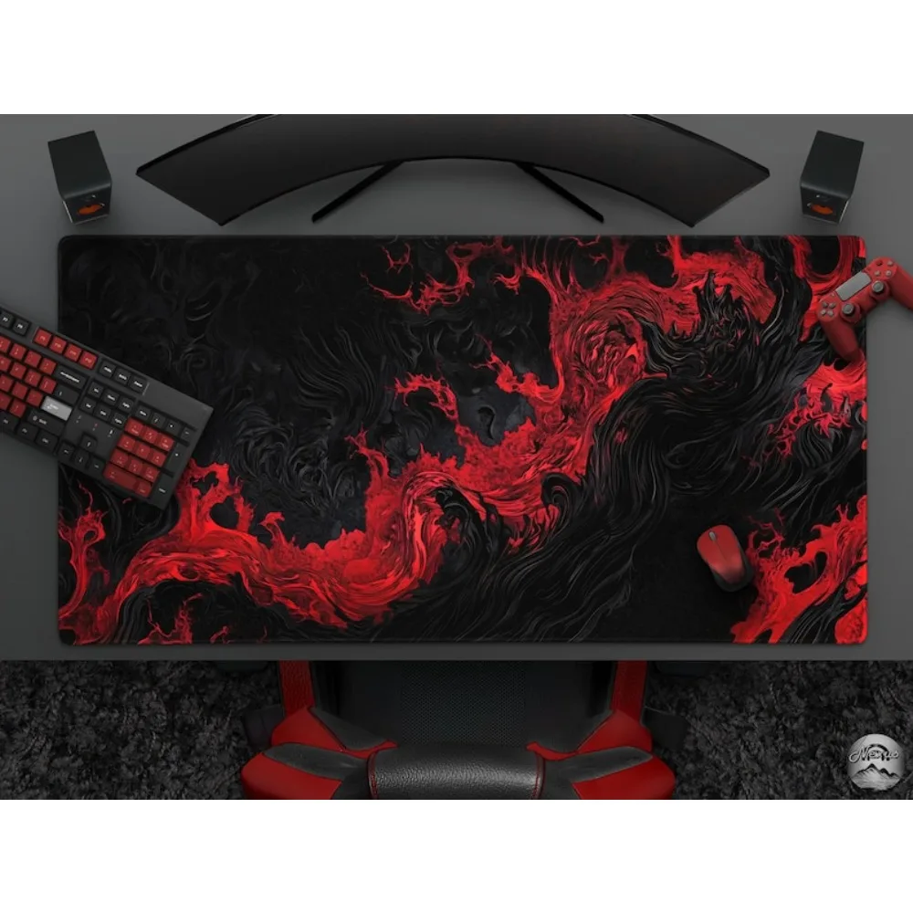 Gothic Flame - Cool Red & Black Mousepad, Abstract Fire, Large Gaming Mat, Gift For Gamer, Minimalist Decor, Abstract Darkness