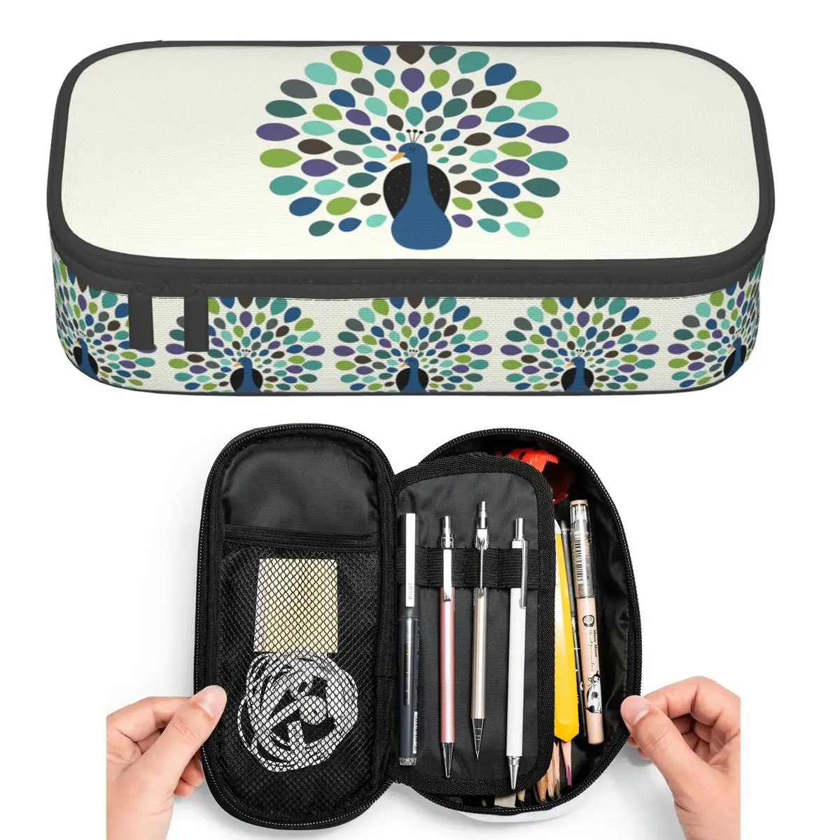 

Красочные пеналы с иллюстрацией павлина цвета павлиньего пера для студентов, пенал-коробка, большая сумка для хранения, пенал-органайзер, держатель для ручек